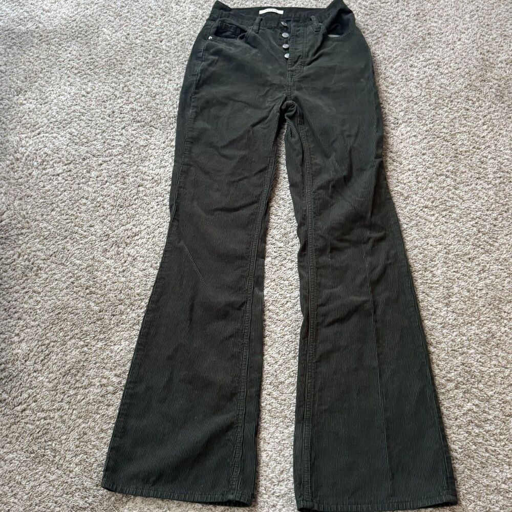 PacSun Pants Womens 25 High Rise Bootcut Corduroy Olive Green Button Fly Flare